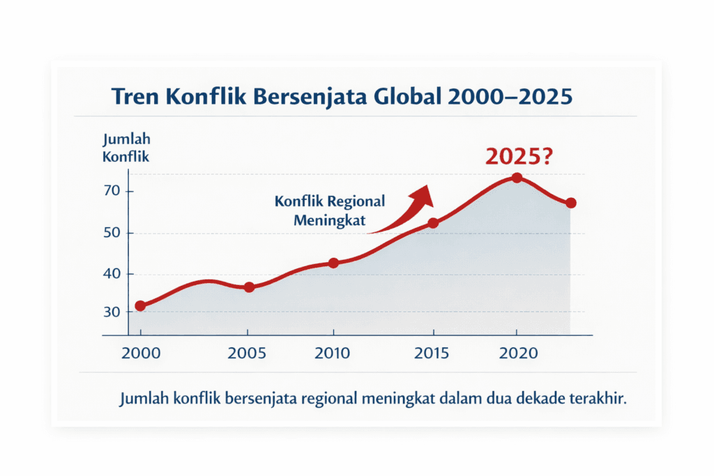 grafik tren konflik bersenjata global 2000 2025 peningkatan konflik regional dunia