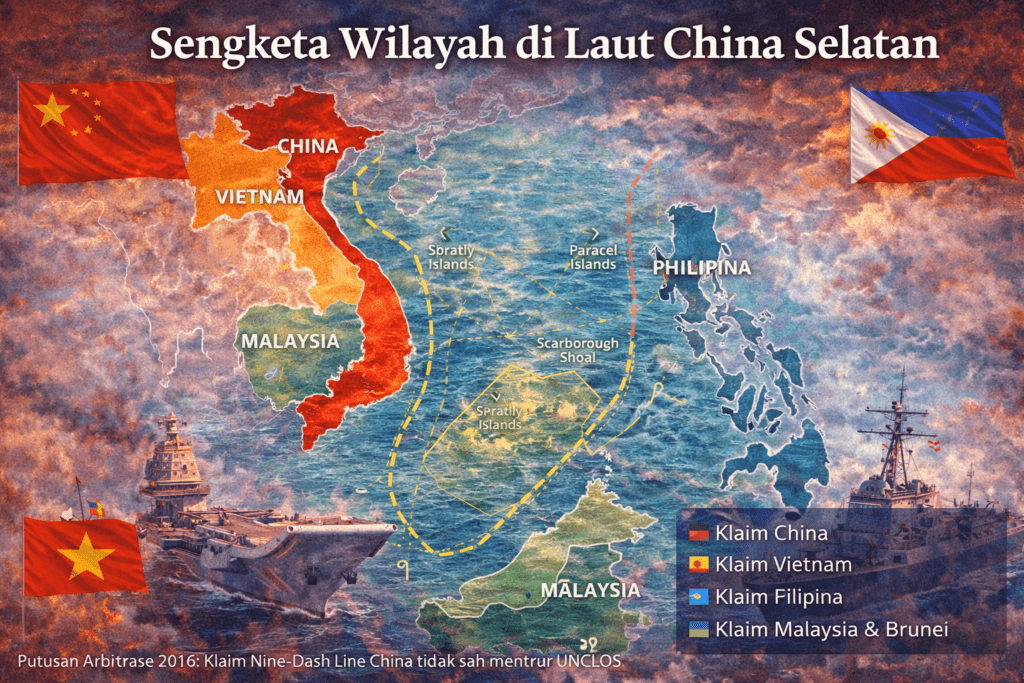 peta sengketa wilayah laut china selatan china filipina vietnam malaysia