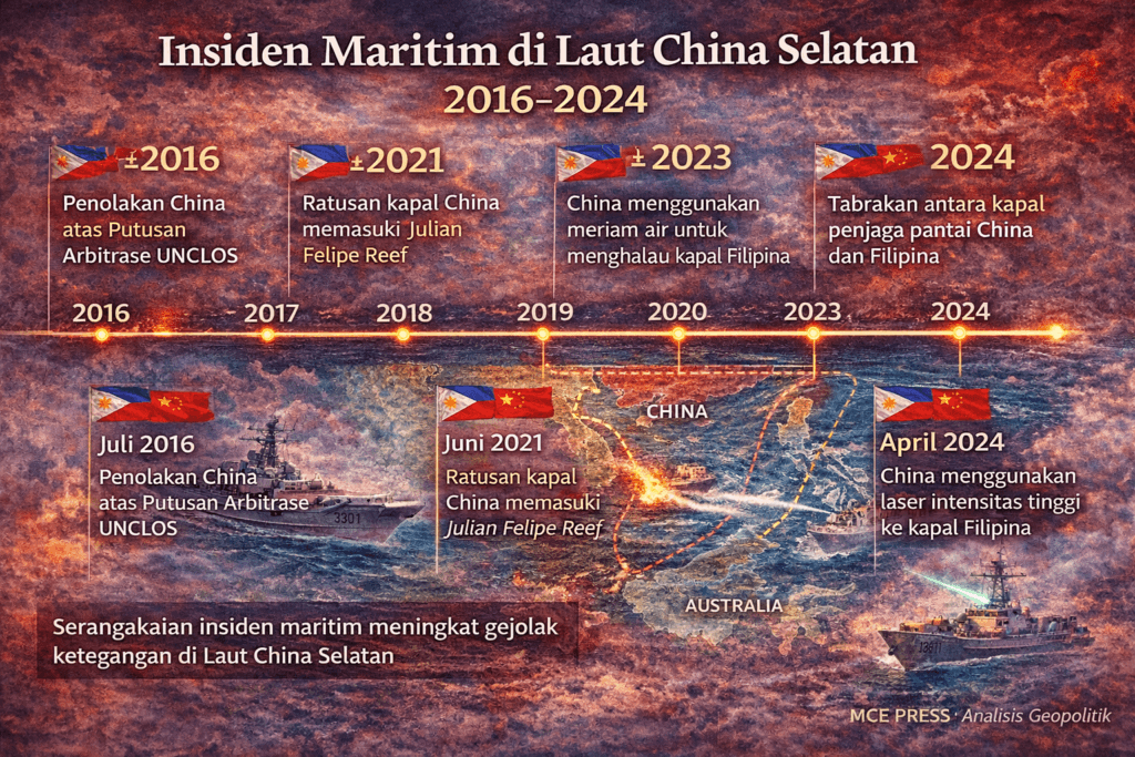 timeline insiden maritim laut china selatan 2016 2024