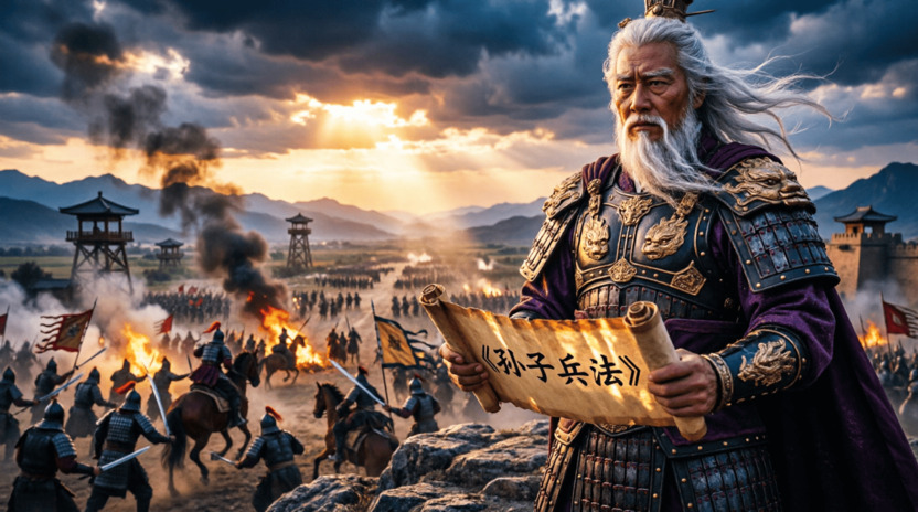 Ilustrasi Sun Tzu menulis The Art of War - strategi kuno untuk era modern