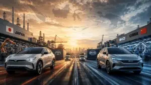 Ilustrasi persaingan industri mobil listrik Jepang dan China di pasar Indonesia