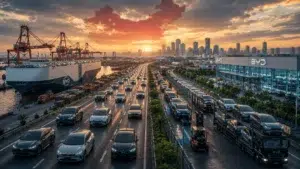 Ilustrasi ekspansi mobil listrik China dan investasi EV di industri otomotif Indonesia