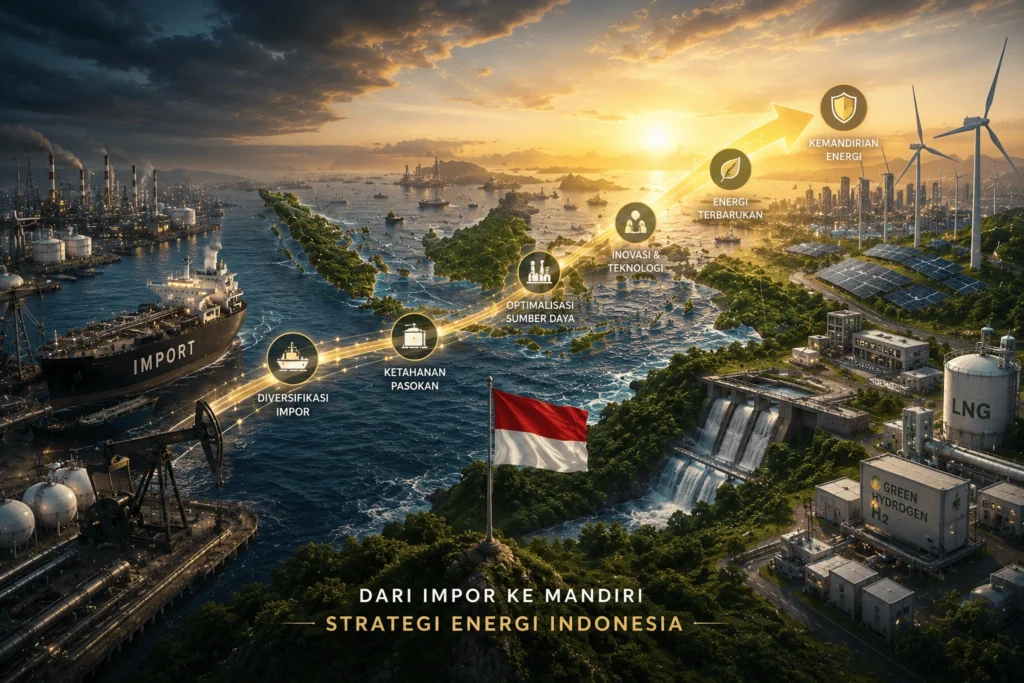Ilustrasi strategi energi Indonesia melalui B50, kilang, hilirisasi, dan transisi menuju kemandirian energi