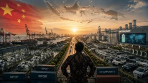 Ilustrasi risiko ketergantungan Indonesia pada China dalam rantai pasok kendaraan listrik